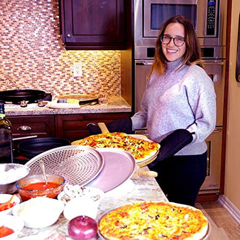 Crown Pizza Pan with Holes 14 inch, 1 Pack, Sturdy, Rust Free, Pure Aluminum, Made in Canada