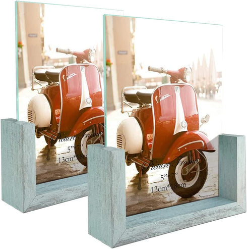 HORLIMER 5x7 Picture Frames Set of 2, Rustic Photo Frame with Wooden Base and Tempered Glass for Tabletop