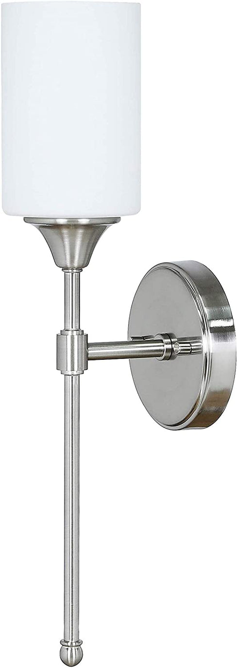 XiNBEi Lighting Wall Light 1 Light Wall Sconce with Glass, Bath Vanity Sconce for Bathroom Bedroom & Living Room, Brushed Nickel Finish XB-W1216-BN
