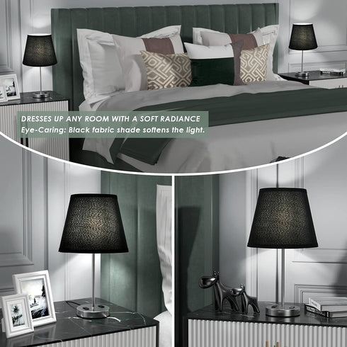 Innqoo Touch Control Table Lamp - Modern Black Nightstand Lamp with 2 AC Outlets, 3 Way Dimmable Small Bedside Lamp for Night Table Side Table End Table Coffee Table, Daylight LED Bulb Included