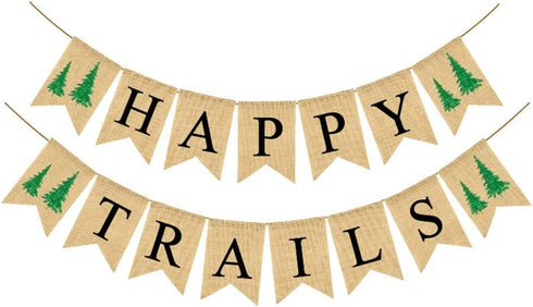 Amosfun HAPPY TRAILS Garland Swallowtail Banner Linen Flag Baby Birthday Decorative Bunting Supplies Party Garland for Festival Decorations