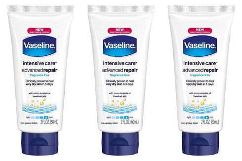 Vaseline Intensive Care Advanced Repair Fragrance Free Moisture Body Lotion 2 Oz Travel Size (Pack Of 3)