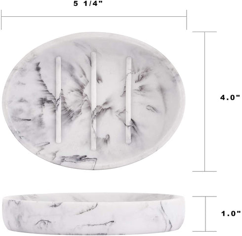 YININE 2 Pack Soap Dish Marble Look, Bar Soap Holder Soap Case Soap Tray Oval Resin Soap Dish for Shower Bathroom Kitchen Sink Bathtub- White Marble Look