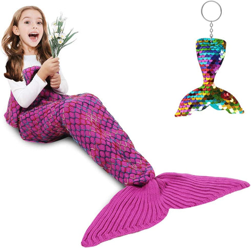 AmyHomie Mermaid Tail Blanket, Soft Crochet Sleeping Bag Blanket for Kids Adults, Mermaid Gift for Girls(Rainbow,Kids)