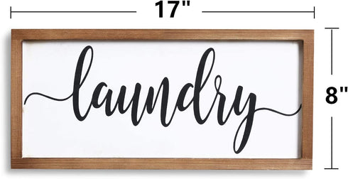 Mokof Laundry Sign, Farmhouse Laundry Wood Sign for Laundry Room Wall Decor (Frame, 17'' X 8'')