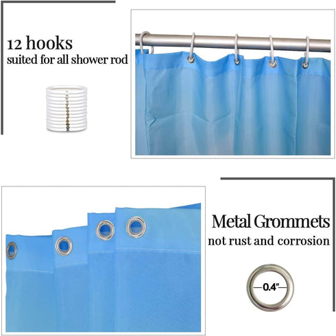 Beach Shower Curtain Washable, Seashells Starfish Conch Waves Ocean Bath Curtains, Blue Fabric Waterproof Bathroom Curtain Set with Hooks