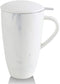KOOV Porcelain Tea Cup with Infuser Basket and Lid, Teaware with Filter, 18 OZ (marble white)