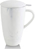 KOOV Porcelain Tea Cup with Infuser Basket and Lid, Teaware with Filter, 18 OZ (marble white)