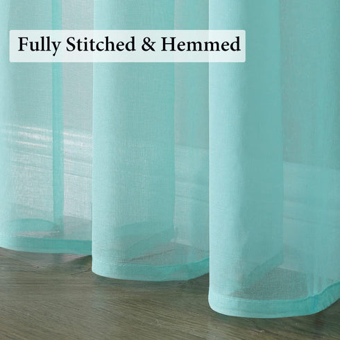 MIULEE Turquoise Blue Linen Textured Sheer Curtain for Bedroom Living Room Semi Transparent Farmhouse Window Net Panels for Kids Nursery 2 Pieces W 54 x L 84 inches Long