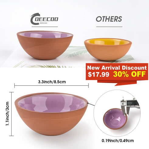 DeeCoo 3.5 oz Terracotta Pinch Bowls, Ceramic Dip Mini Bowls Set Soy Sauce Dish/Bowls, Condiments Server Dishes - Good for Ketchup, Soy Sauce, BBQ and Other Party Dinner (Set of 8)