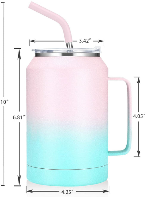 zenbo Mug Tumbler 32oz Stainless Steel Vacuum Insulated Mug with Handle,Lid and Straw,Keeps Drinks Cold up to 36 Hours Sweat-Proof Body, Dishwasher Safe-Iridescence