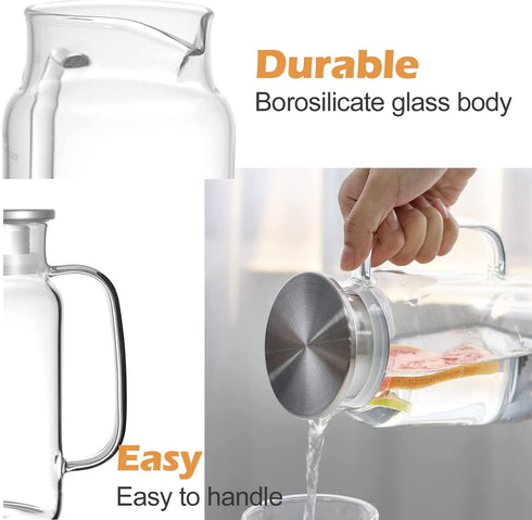 Seal Glass Pitcher With Lid - Great for Homemade Juice & Cold Tea or for Glass Milk Bottles (Large)