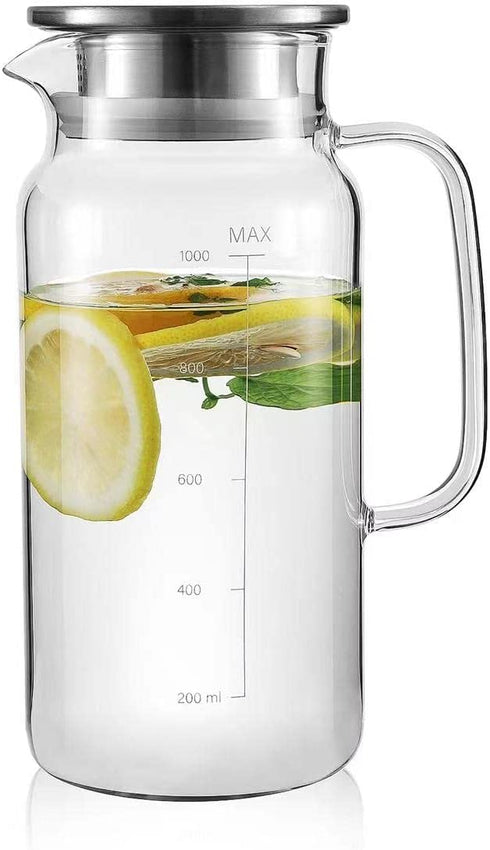 Seal Glass Pitcher With Lid - Great for Homemade Juice & Cold Tea or for Glass Milk Bottles (Large)