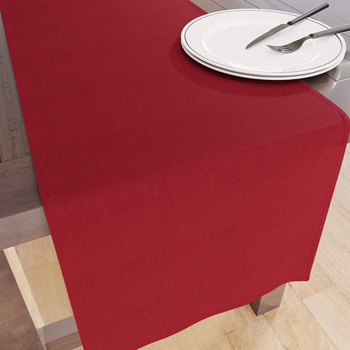 Encasa Homes Table Runner for 8 Seater Dining - Deep Red - Large 13 x 104 inch, 100% Cotton Plain Dyed Solid Colours Decorative Cloth for Party, Banquet, Restaurant & Outdoors - Machine Washable