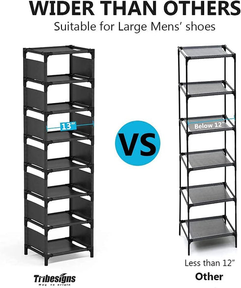 8 Tiers Vertical Shoe Rack , Narrow Shoe Shelf Space Saving Shoe Organizer for Entryway Door