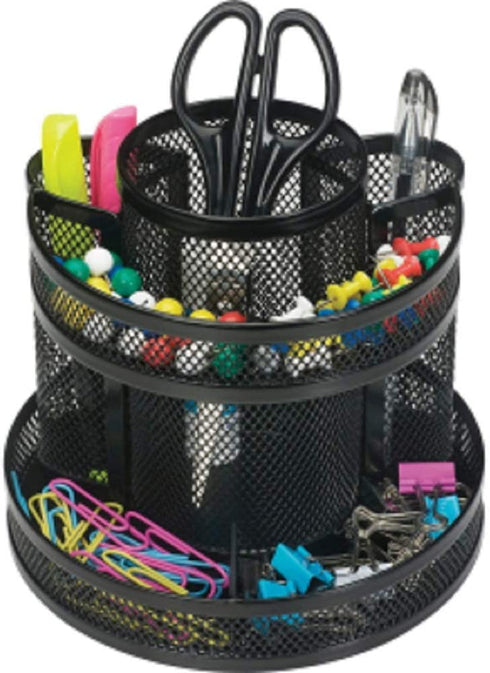 1InTheOffice 10-Compartment Rotating Desk Organizer, Scissor Rack (Mesh)