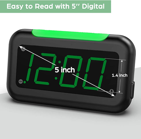 HOUSBAY Digital Alarm Clock for Bedrooms - 5 Large LED Screen with 0-100% Dimmer, 7 Color Night Light, Easy to Set, USB Charger, Battery Backup, Plug-in Clock for Kids, Teens, Boys, Girls