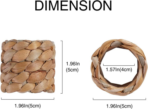 ATTAONE 12pcs Round Woven Napkin Ring, Water Hyacinth Napkins Holder, Handmade Braided Natural Napkin Rings, Christmas, Thanksgiving, Birthday Party Decorations and Everyday Life