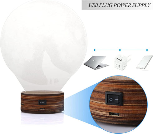 LED Table Lamp Jubapoz 3D Illusion Night Light Desk Lamp USB 3D Illusion Lamp, Acrylic Creative Toys Decorations, Warm White (Wolf)