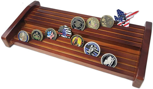 BHealthLife 8 Row Challenge Coin Holder Rack Military Coin Stand Display Gift Mahogany Finish
