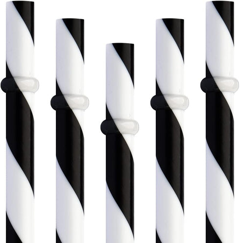 Dakoufish 12 Piece 9 Inch Reusable Plastic Thick Drinking Straws BPA Free Mason Jar Straws Big Stripe (9inch Black)