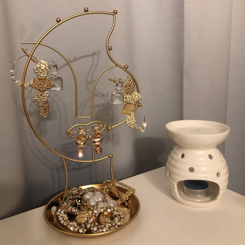 Vermkrey Metal Female Face Jewelry Display Rack Jewelry Tower Display Stand Storage Shelf Necklace Desktop Decoration Hanging Jewelry Rack, Gold