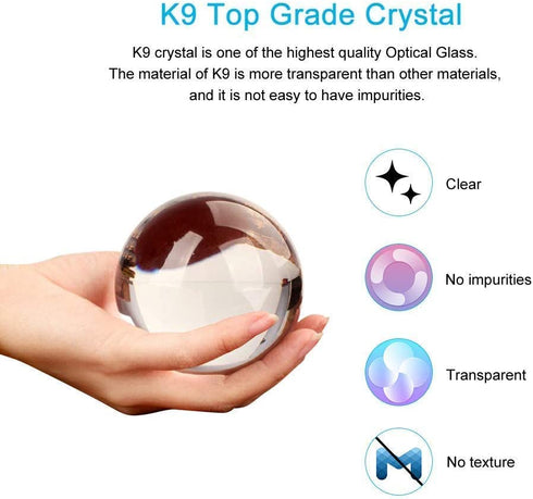 MerryNine K9 Crystal Ball, Photograph Crystal Ball with Stand and Pouch, K9 Crystal Sunshine Catchers Ball with Microfiber Pouch, Decorative and Photography Accessory (80mm/3.15" Set, K9 Clear)