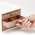 mDesign Plastic Small 3-Drawer Jewelry Organizer Box for Storage on Dresser, Vanity, Countertop - Holds Earrings, Bracelets, Necklaces, Bangles, Rings, 2 Pack - Cream/Brown