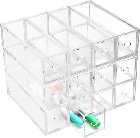 JING CAI Clear cosmetic Makeup and Jewelry and pencils Storage Case Display ,4drawers - Spacious Design - Great for Bathroom, Dresser, Office desk organizer, Vanity and Countertop