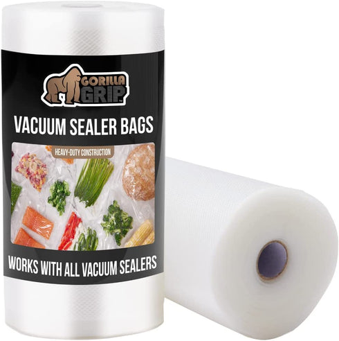 Gorilla Grip Airtight Vacuum Sealer Bags, 2 Pack, 6x Fresher Food, Pack A Meal Saver, Leakproof, Puncture Resistant, Prevents Freezer Burn, for Sous Vide, Microwave and Dishwasher Safe, 8 IN x 50 FT