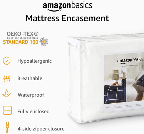 Amazon Basics Zipper-Enclosed Waterproof Mattress and Box Spring Cover Protector - Twin XL, 12 to 18-Inch Depth