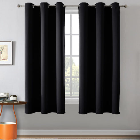 Rutterllow Blackout Curtains for Bedroom, Thermal Insulated Room Darkening Curtains 2 Panels for Living Room, Grommet Top (42x72 Inch, Black)