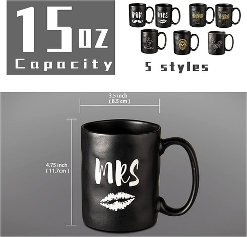 Funny Coffee Mug Set of 2, 15oz,Mr and Mrs Novelty Ceramic Cup with Unique handmade Potholes, Great Gift Idea For Wedding Birthday Christmas