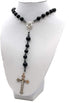 Nazareth Store Black Matte Agate Beads Rosary with Hematite Stones Catholic Necklace Jerusalem Holy Soil & Cross Crucifix in Velvet Bag