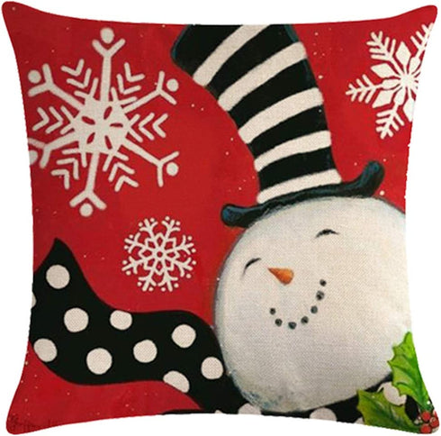 7COLORROOM Set of 4 Christmas Red Pillow Cover Lovely Snowman Festival Throw Cushion Cover Home Decorative Winter Cotton Linen Pillowcases 18" x 18"(Snowman)