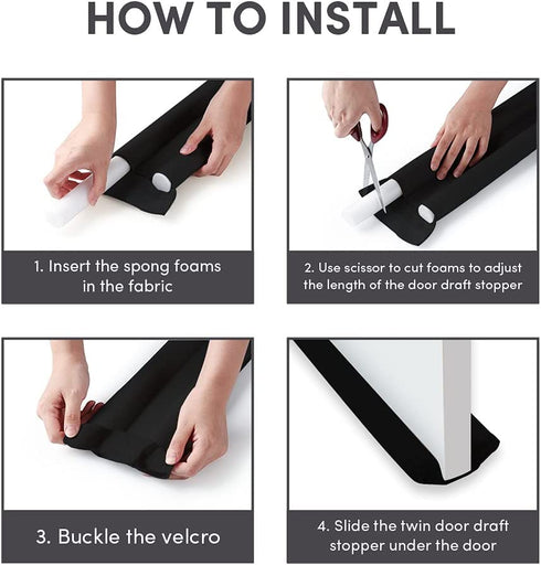 Twin Door Draft Stopper, Under Door Draft Stopper, 42 Inch Length Adjustable Window Door Breeze Blocker, Weather Stripping Noise Blocker Guard, Reducing Cool Air(Black)