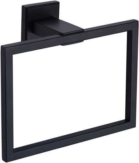 Towel Holder Matte Black, Angle Simple Stainless Steel Bathroom Hand Towel Rack, Square Towel Ring for Wall, 7.09-Inch
