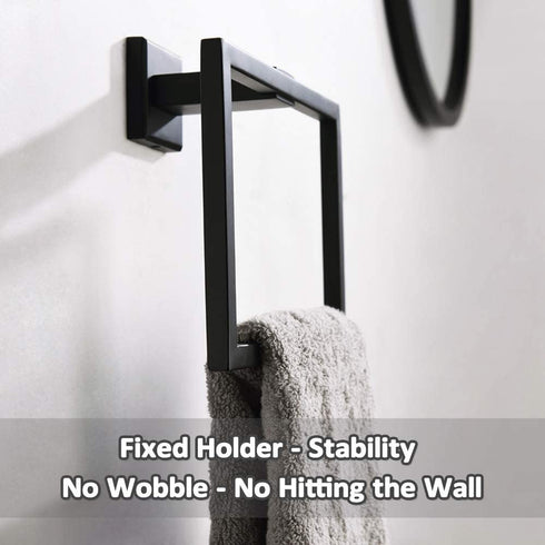 Towel Holder Matte Black, Angle Simple Stainless Steel Bathroom Hand Towel Rack, Square Towel Ring for Wall, 7.09-Inch