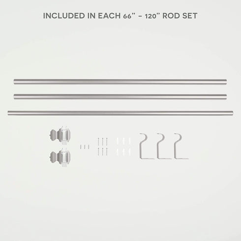 Exclusive Home Curtains Prism 1" Curtain Rod and Coordinating Finial Set, 66"-120", Matte Silver