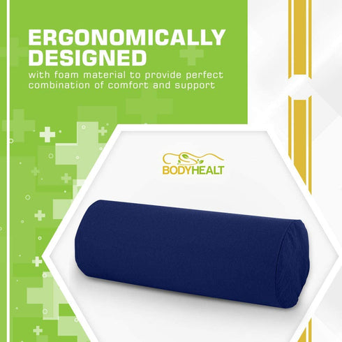 BodyHealt Roll Pillow, Bolster Pillow - Round Pillow with Extra Firm Density. Round Neck Pillow for Spine & Neck Support. Lumbar Roll, Cylinder Pillows for Lumbar Support. Cervical Roll (5X12" Navy)
