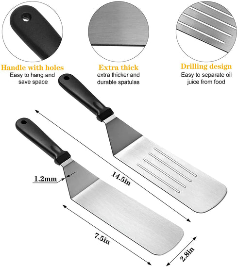 Flat Top Grill Griddle Accessories Set for Blackstone, Indoor Hibachi Metal Grill Spatula Set, Scraper Tool Griddle Accessory Utensils Kit for Men Outdoor Camping BBQ Tools