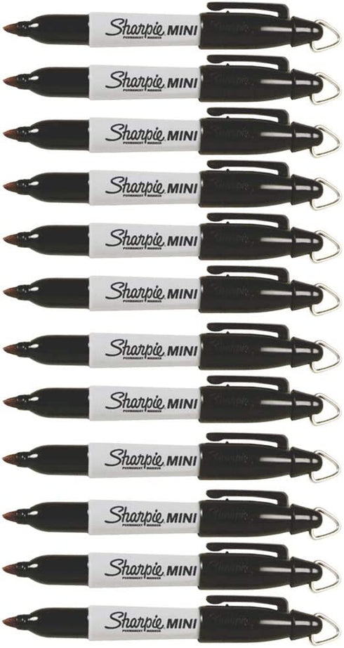 Sharpie Mini Permanent Markers with Golf Keychain Clips, Fine Point, Black Ink, 12-Pack