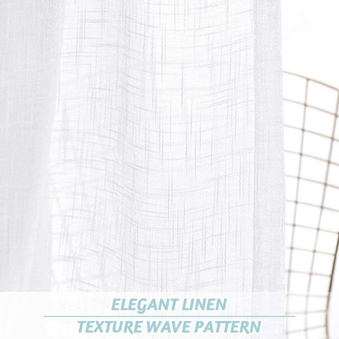 RYB HOME Semi Sheer Curtain Valance Window Topper, Textured Linen Sheer Kitchen Curtain Tier Swag Set, Privacy Half Window Curtains for Bedroom Living Room Bathroom, W 36 x L 63, 2 Panels, White