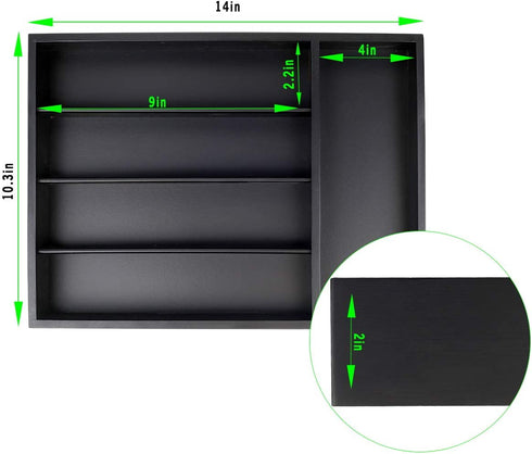 Silverware Utensil Tray Wooden Cutlery Drawer Dividers 5 Compartments Flatware Organizer Storage Holder Bamboo Flatware Organizer for Kitchen Office Supplies Cosmetics (Black)(Black)