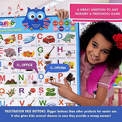 Bilingual Talking Alphabet Poster for Toddlers - English & Spanish ABC Learning for Toddlers. Numbers, Colors, Songs! Educational Toys for 3 Year Old Kids. Best Learning & Education Toys by GUFINO