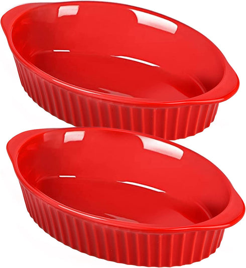 Foraineam Porcelain Oval Baking Dish Set, 2 Pcs Oven Safe Au Gratin Pans Small Table Serving Dishes, Lasagna Pan Crme Brulee Bakeware Set with Double Handles