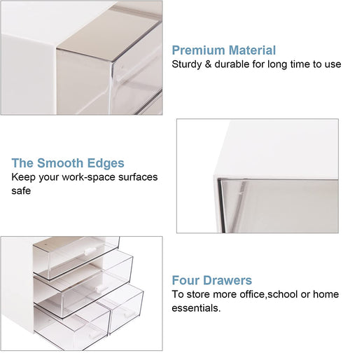 Comix Desk Organizer with Drawer, Desk Storage Box with 4 drawers, Plastic Office Stationery Supplies Organizers, Desktop Organizer for Office School Home (White)