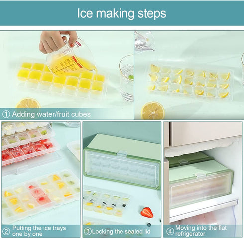 LOBKIN Ice Cube Trays with Lid and Bin, 3 Pack Plastic Ice Cube Tray Molds, Easy-Release 63 Mini Nugget Ice Cube Maker for Freezer, Ice Cube Bucket with Locking Lid and Scoop - BPA Free