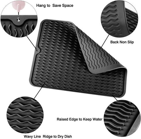 Acescen Dish Drying Mat Absorbent Reversible Reusable Dishes Drying Rack Pad Eco-friendly Silicone Heat Resistant Washable Mats for Kitchen Counter 2Pack 15.8" x 12"
