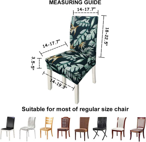 NORTHERN BROTHERS Chair Covers for Dining Room Printed Dining Chair Covers (Set of 4,Black Green Leaf)
